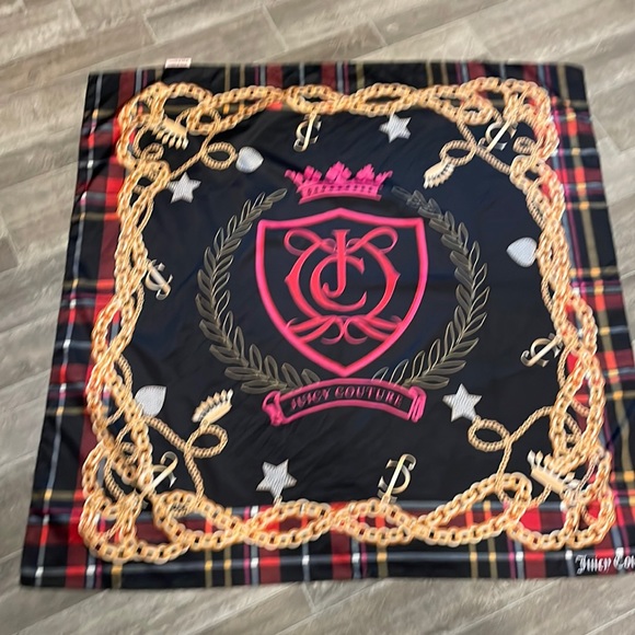 Vintage Juicy Couture Silk Scarf Crest, Chains and Tartan pattern 35"X 35" - Picture 7 of 8